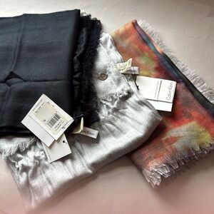 lot of three Calvin Klein modal, cashmere blend scarves